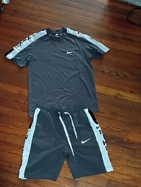 Nike Gray & White Athletic Tee and Shorts Set